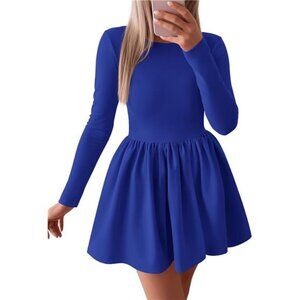 Women's Long Sleeve Mini Dresses Blue